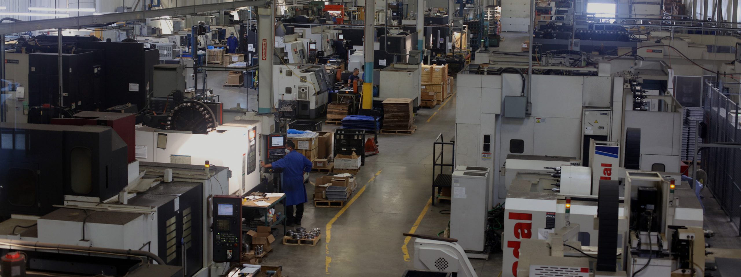 the view of inside a machining shop from high up